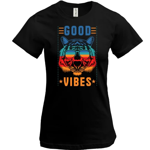 Женская футболка, Черный, с надписью "Good vibes"