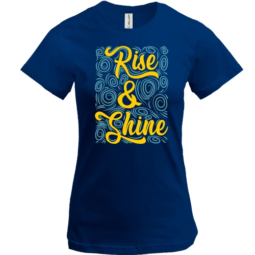 Жіноча футболка, Синій, з написом "Rise & Shine"