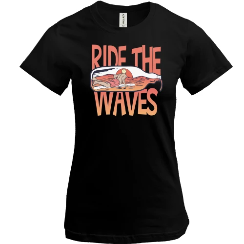 Жіноча футболка, Чорний, Ride the Waves Серфінг