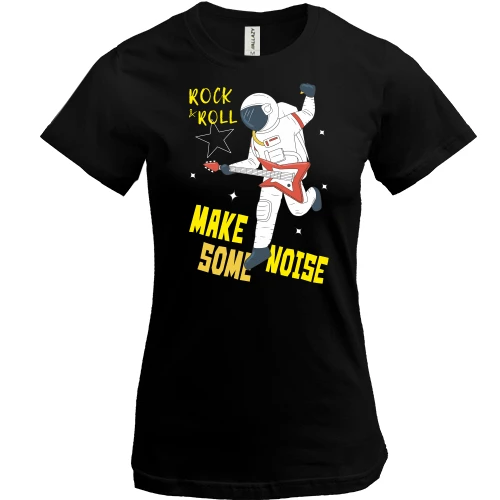 Женская футболка, Черный, Rock and Roll Космонавт