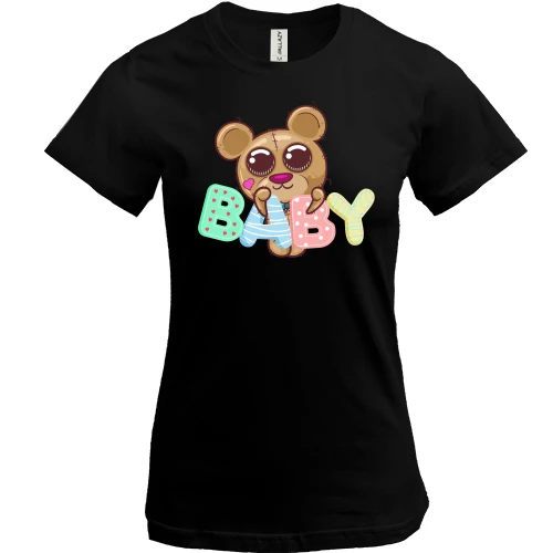 Женская футболка, Черный, Baby Bear Медвежонок