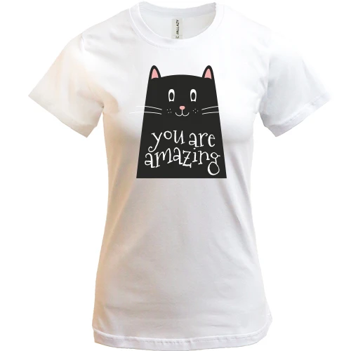 Женская футболка, Белый, Black Cat Черный кот
