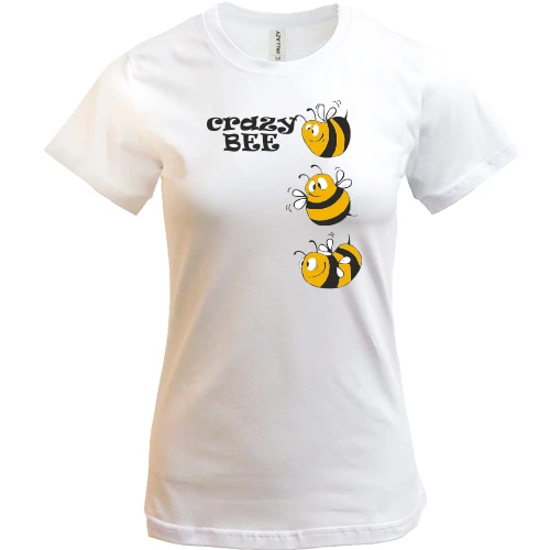 Женская футболка, Белый, Crazy Bee Пчелы