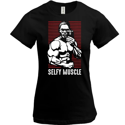 Женская футболка, Черный, Selfie Muscle