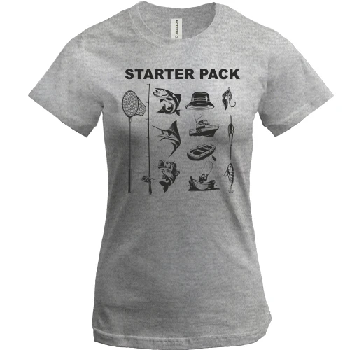 Жіноча футболка із набором снастей для риболовлі та написом «STARTER PACK»