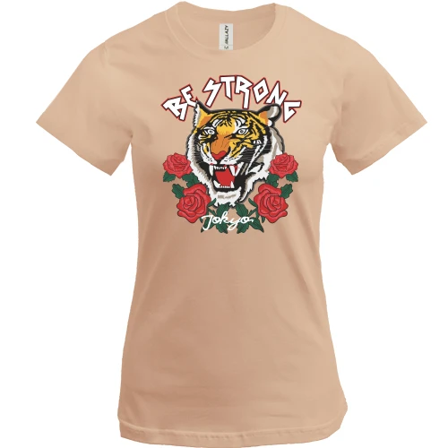 Женская футболка, Бежевый, Be strong tiger