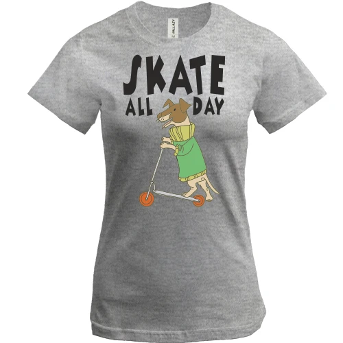 Женская футболка, Серый меланж, Skate all day