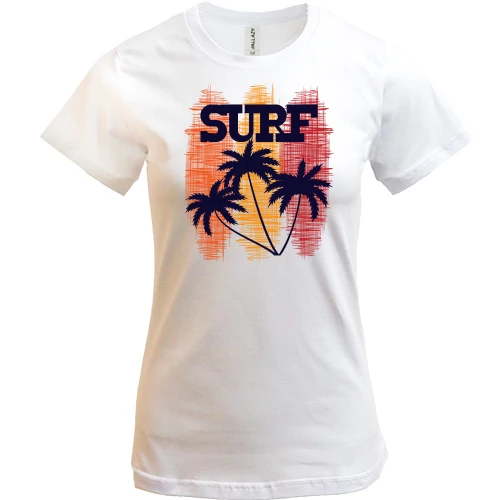 Женская футболка, Белый, Surf and Palm trees