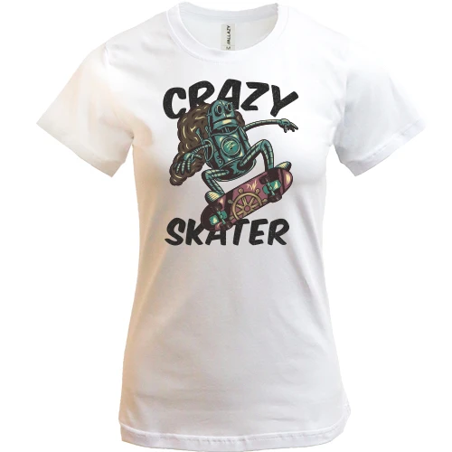 Женская футболка, Белый, Robot Crazy Skater