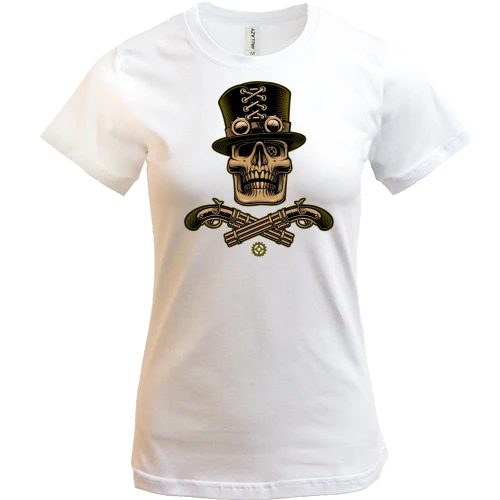 Жіноча футболка, Білий, Череп Skull and Guns