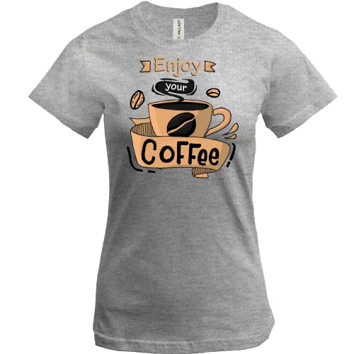 Жіноча футболка, Сірий меланж, Enjoy your coffee