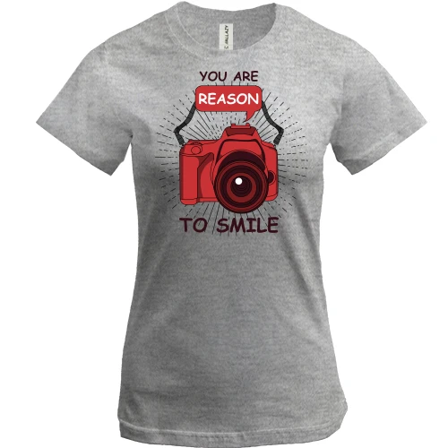 Женская футболка, Серый меланж, You are reason to smile