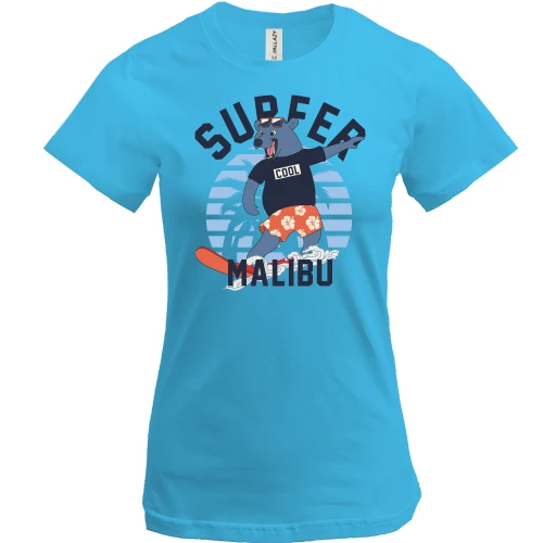 Жіноча футболка, Синій, Surfer Malibu Bear