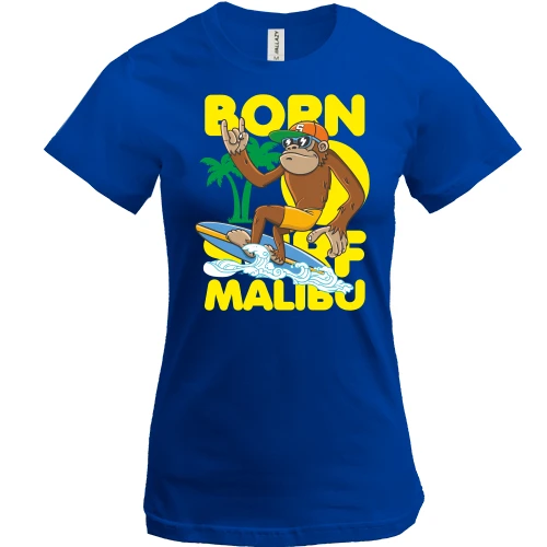 Женская футболка, Синий, Born Malibu Monkey