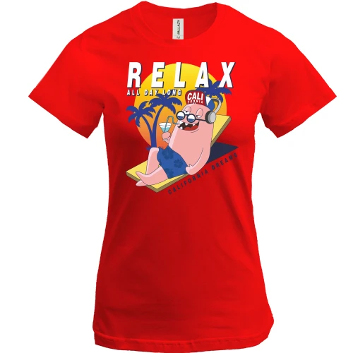 Женская футболка, Серый меланж, с человечком и надписью Relax