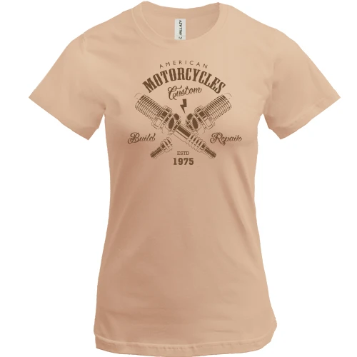 Женская футболка, бежевый, American Motorcycles 1975