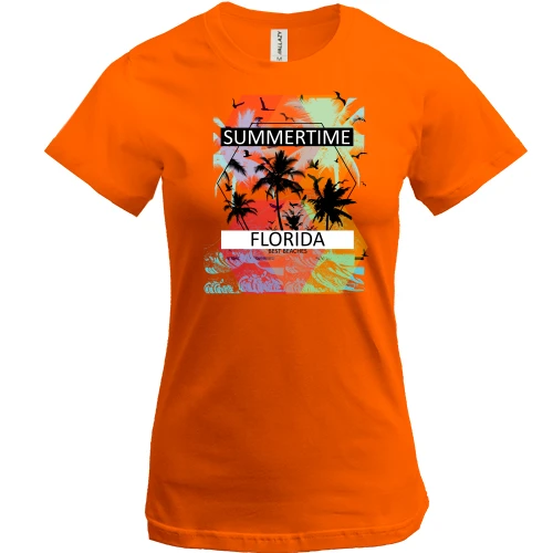 Женская футболка, Оранжевый, Summertime Florida