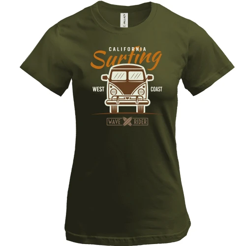 Женская футболка, Хаки, California Surfing