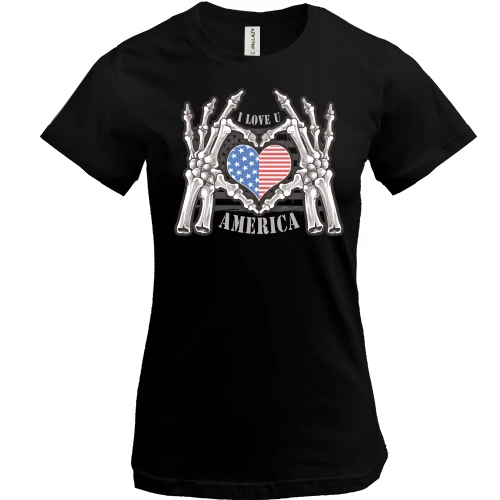 Женская футболка, черный, I Love U America