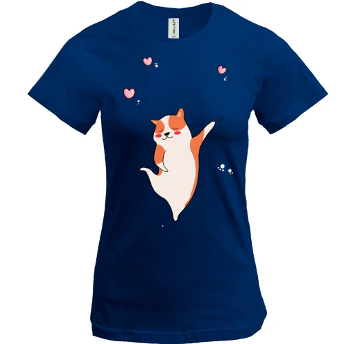 Женская футболка, Синий, Cat with hearts