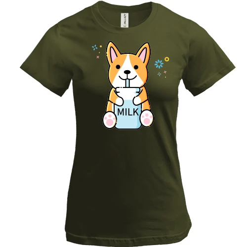 Жіноча футболка Corgi drinks Milk