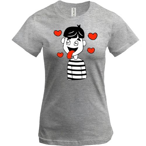 Женская футболка, Серый меланж, Boy is in love