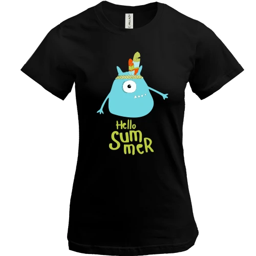 Жіноча футболка, Чорний, Hello Summer. Native American Monster