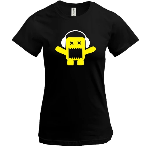 Жіноча футболка, Чорний, Yellow monster in the headphones.