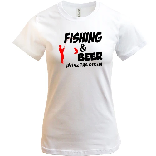 Женская футболка, Белый, Fishing and beer
