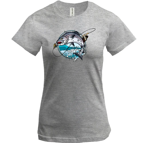 Женская футболка, Серый меланж, Fishing round art
