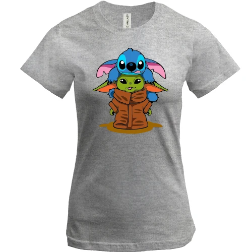 Жіноча футболка Stitch and Baby Yoda