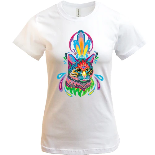 Жіноча футболка, Білий, Indian cat art