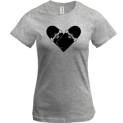 Женская футболка, серый меланж, Skate-heart