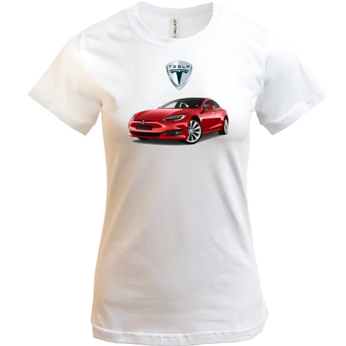 Жіноча футболка, Білий, Tesla Model S