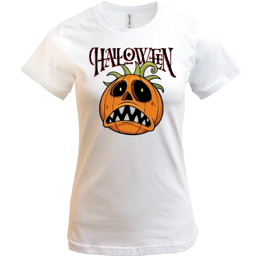 Женская футболка, Белый, Halloween с тыквой
