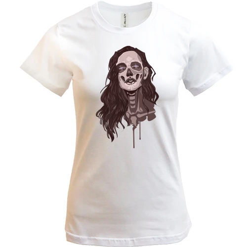 Женская футболка, Белый, girl makeup skull
