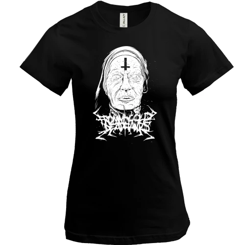 Женская футболка Nun with a cross on her forehead