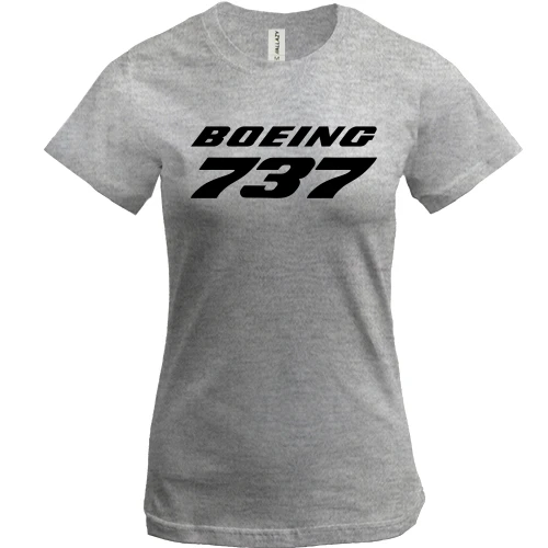 Женская футболка, серый меланж, Boeing 737 лого