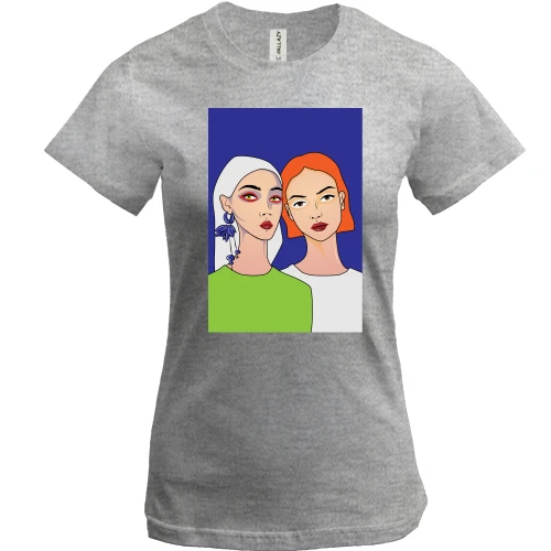Жіноча футболка, Сірий меланж, Blonde and redhead