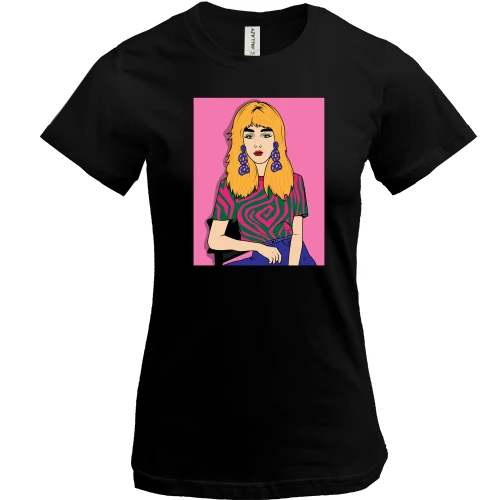 Женская футболка, Черный, Blonde in a strange t-shirt