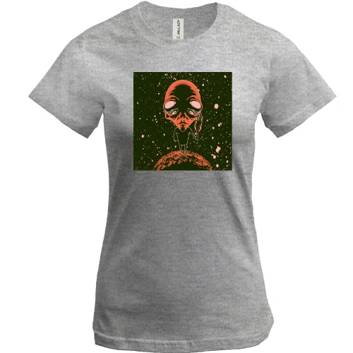 Жіноча футболка, Сірий меланж, Alien on the moon