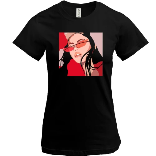 Жіноча футболка, Чорний, Girl with red glasses art