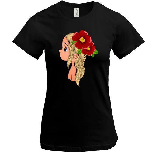Жіноча футболка, Чорний, Baby with flowers 2