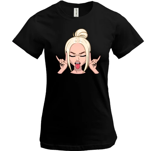 Жіноча футболка, Чорний, Art. Blonde shows tongue