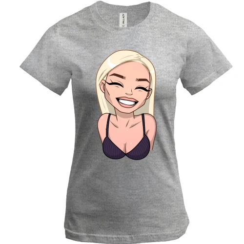 Женская футболка, Серый меланж, Art. Blonde smiling 2