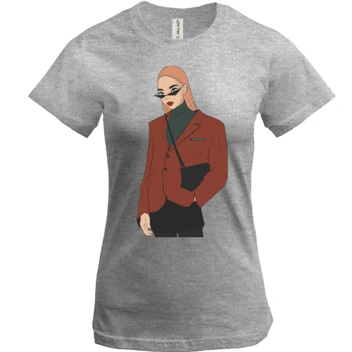 Женская футболка, Синий, Stylish girl with glasses