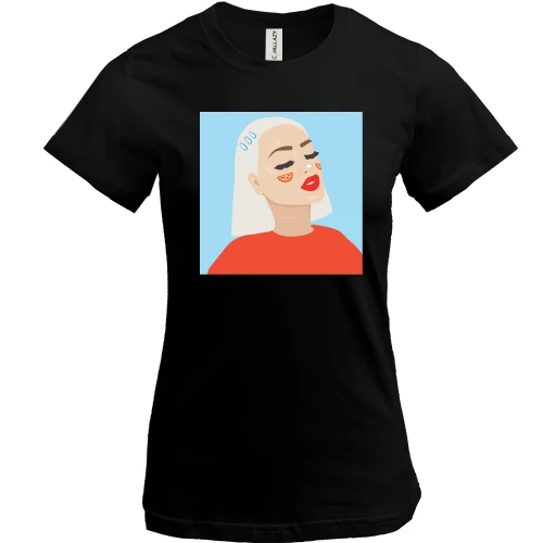 Женская футболка, Черный, Blonde portrait art