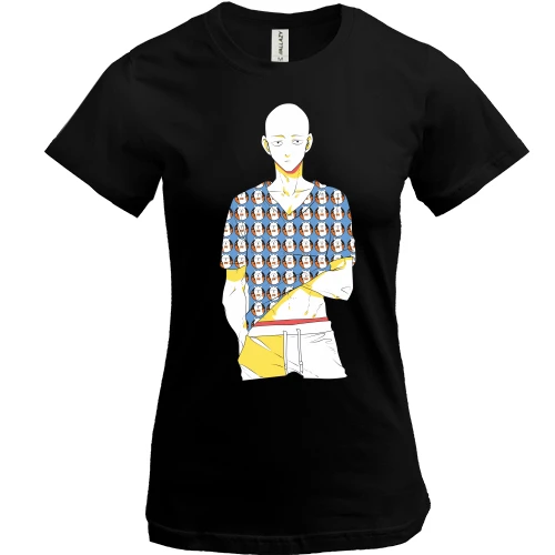 Женская футболка, Черный, Bald guy anime