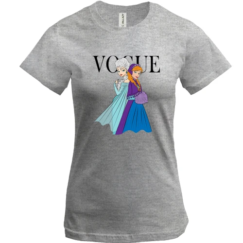 Женская футболка, Серый меланж, VOGUE Elsa and Anna