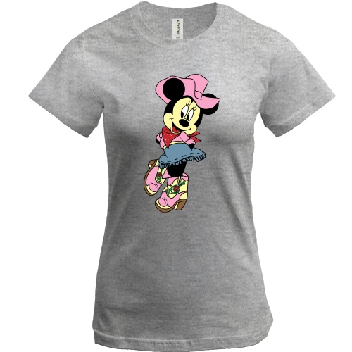 Жіноча футболка, Сірий меланж, Minnie Mouse cowboy